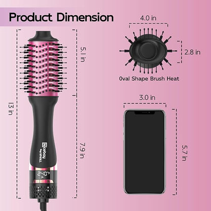 Nicebay Hair Dryer Brush, Hot Tools Blow Dryer Brush for Women, One Step Blowout Brush with Display Screen, Oval Ceramic Barrel, Negative Ion