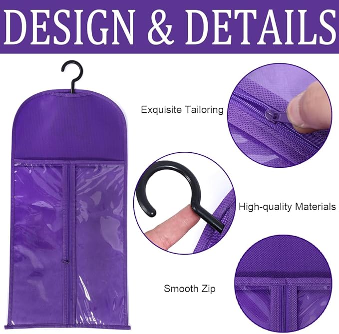 3PCS wig Hanger Hair Extension Holder Wig Storage for Multiple Wigs Bags Storage with Hanger Wig Holder Dust-proof Hair Extension Storage with Hook hair extensions, wigs & accessories (Purple)