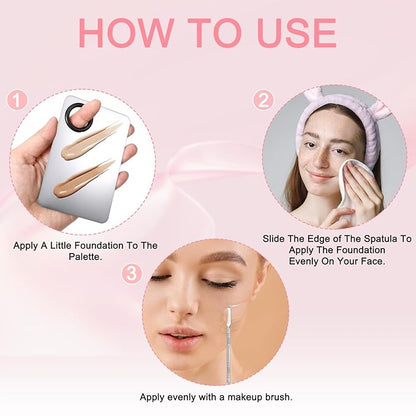 3 PCS Make up Spatula Set, Stainless Steel Foundation Spatula, Makeup Mixing Palette, Foundation Makeup Stick, Reusable Beauty Spatula Tools for Facial Cosmetic