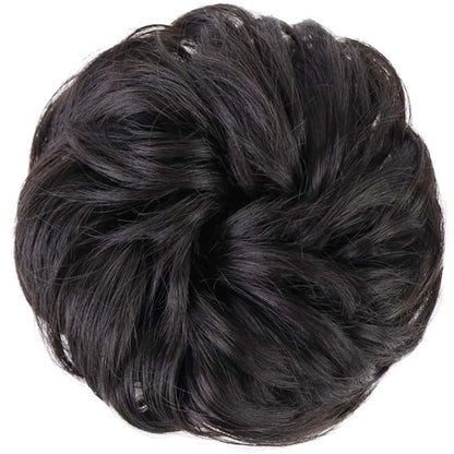 MORICA 2PCS Messy Bun Hair Piece, Fake Hair Messy Bun Scrunchies For Thin Hair Extension Curly Wavy Synthetic Chignon Ponytail Hair Pieces for Women (Black Brown)