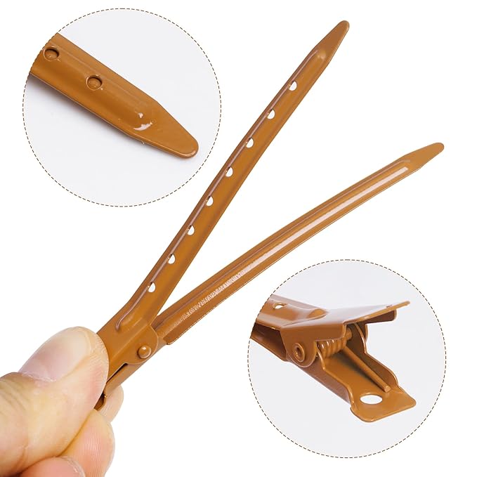 24 Packs Duck Bill Clips, Bantoye 3.35 Inches Rustproof Metal Alligator Curl Clips with Holes for Hair Styling, Hair Coloring, Brown