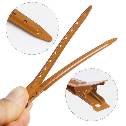 24 Packs Duck Bill Clips, Bantoye 3.35 Inches Rustproof Metal Alligator Curl Clips with Holes for Hair Styling, Hair Coloring, Brown