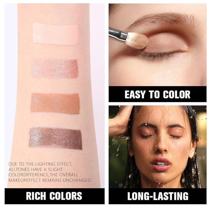 evpct Cream Eye Shadow Quad Palette Makeup for Older Women, Beige Nude Antique Rose Cocca Brown Taupe Mauve Metallic Shimmer Glitter Matte Eyeshadow Palette Creme Eye Brightener Makeup, Smudge Proof