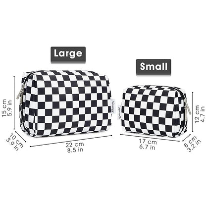 Narwey Checkered Makeup Bag Travel Cosmetic Bag Organizer Toiletry Bag Make Up Bags with Compartments for Women Girls (Large, Black Checkerboard)