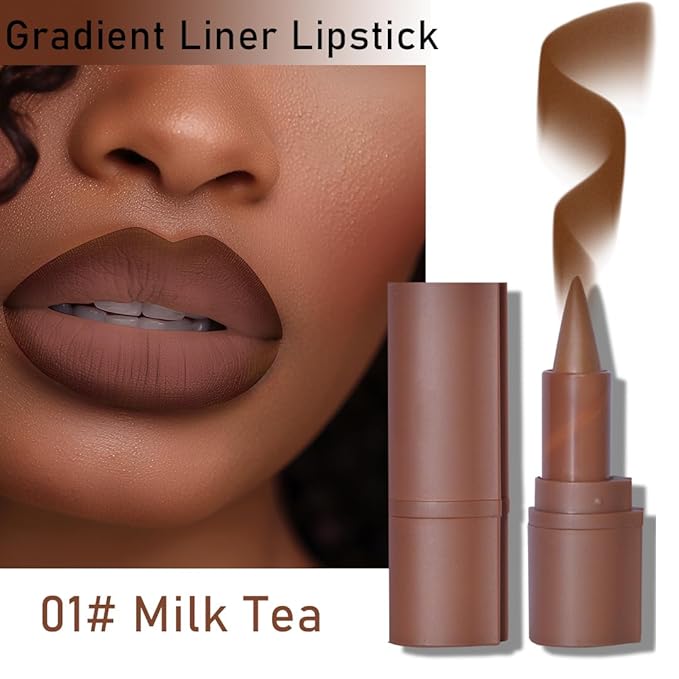 2-in-1 Gradient Lip Liner and Lipstick Lip Combo Set - Achieve Flawless Contour and Gradual Ombre Effect with Easy-to-Use Crayon Form and Cone Tip (01# Milk Tea & 06# Coffee Bean, 2 Count (Pack of 1))