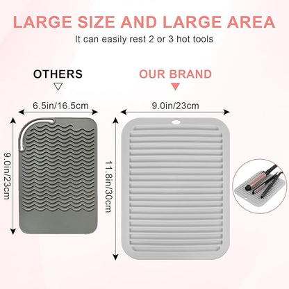 Large Silicone Heat Resistant Mat, Professional Hot Hair Tools Mat for Curling Iron, Flat Iron, Hair Straightener, Portable Hot Pad Cover with Velcro for Travel Home Salon(11.8" x 9.0")
