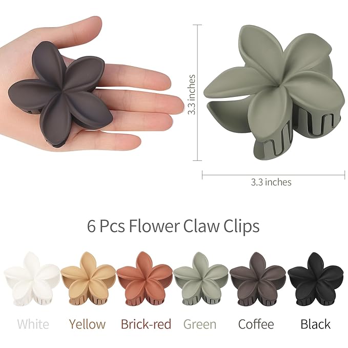 Hair Clip, 6 Pcs Large Flower Claw Clips for Thick & Medium Hair, Hawaiian Flower Hair Clips, Beach Hair Accessories for Women and Girls - Basic