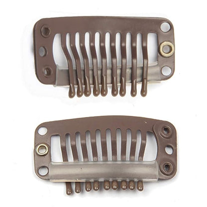30pcs Stainless Steel Snap Wig Clips for Hair Extensions, Toupee Combs - 9-teeth, 32mm, 1.2g/pc (Dark Brown)