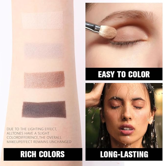 4 Colors Light Beige Gray Brown Black Eye Shadow Palette Makeup, Neutral Matte Shimmer Eyeshadow Palette for Women Highly Pigmented Waterproof, paleta de sombras de ojos, Vegan & Cruelty-free07
