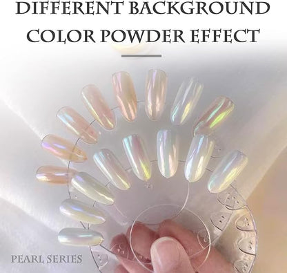 2 Pcs White Pearl Chrome Nail Powder,Mirror Effect Aurora Magic Pearlescent Nail Jewelry Glitter Holographic Pigment Symphony Mermaid Pearl Neon Ice Aurora Dust Nail Powder,DIY Nail Art Decorations
