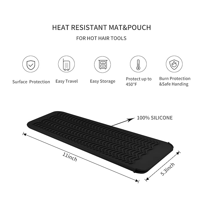 Heat Resistant Travel Mat Pouch for Hair Straighteners,Crimping Irons,Curling Wands,Flat Irons and Styling Tools