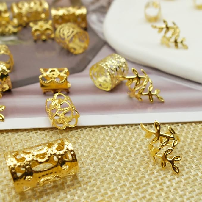 100pcs Gold Hair Jewelry for Braids Loc Jewelry Rings for Hair Adjustable Cuffs Dreadlocks Hair Beads for Women Braids Accessories