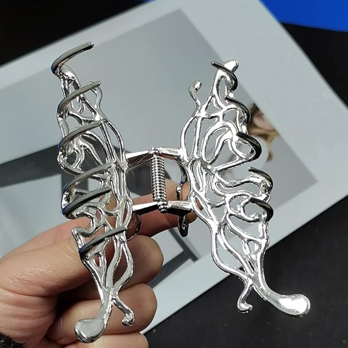 2 Pcs Large Metal Hair Claw Clips - Personality Nonslip Silver Hair Clamps,Perfect Jaw Hair Clamps For Women And Thinner-Thick Hair Styling-Strong Hold Hair-Fashion Hair Accessories (style2)
