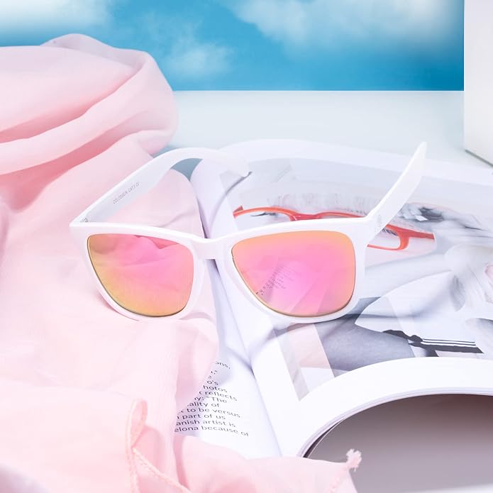 COLOSSEIN Sunglasses Womens,Classic Square Frame UV400 Mirrored Lens,Sunglasses Fit For Beach,Vacation,Driving