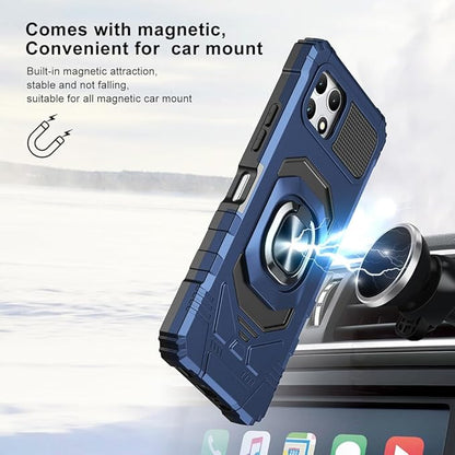 for T-Mobile Revvl 7 5G Case with Screen Protector,Revvl 7 5G Phone Case Military Grade Protection Built-in Magnetic Ring Stand Soft Rugged Silicone Corner Shockproof Cover for T-Mobile Revvl 7 Blue