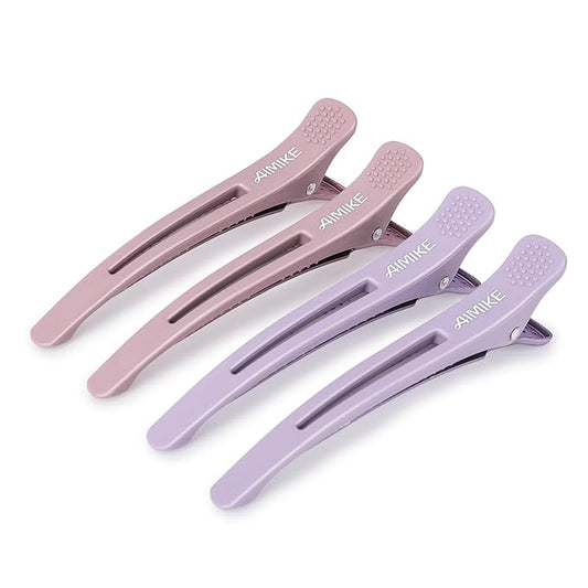AIMIKE 4pcs Morandi Duck Billed Hair Clips with Silicone Band, Salon Styling & Sectioning Clips