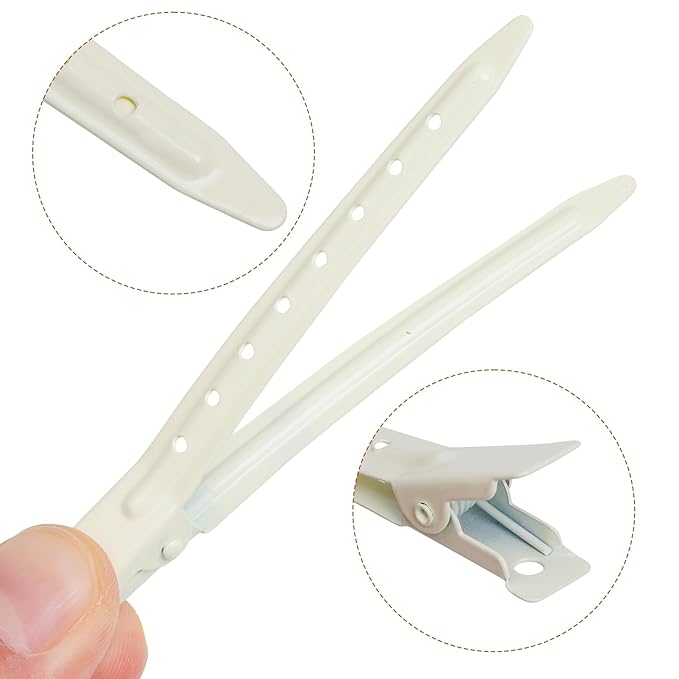 24 Packs Duck Bill Clips, Bantoye 3.35 Inches Rustproof Metal Alligator Curl Clips with Holes for Hair Styling, Hair Coloring, White