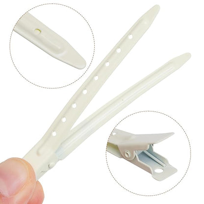24 Packs Duck Bill Clips, Bantoye 3.35 Inches Rustproof Metal Alligator Curl Clips with Holes for Hair Styling, Hair Coloring, White