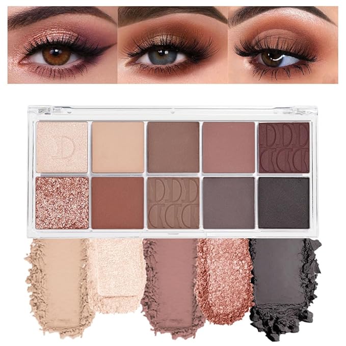 10Colors Gold Brown Gray Colorful Eyeshadow Palette Makeup,Natural Neutral Highly Pigmented Eye Shadow,Naturing-Looking Long Lasting Waterproof Blendable Hypoallergenic Suitable for Beginners