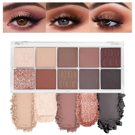 10Colors Gold Brown Gray Colorful Eyeshadow Palette Makeup,Natural Neutral Highly Pigmented Eye Shadow,Naturing-Looking Long Lasting Waterproof Blendable Hypoallergenic Suitable for Beginners