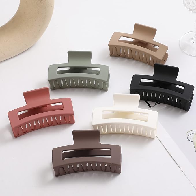 6 Pack Square Claw Clips for Women Girls, 3.5" Medium Non-slip Rectangular Matte Claws Strong Jumbo Hair Styling Accessories for Thin Hair, Wine Red