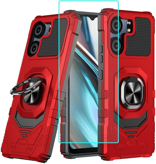 for BLU View 5 B160V / BLU F5 5G Case with 1 Pack Screen Protector,Dual Layer Hybrid Heavy Duty Defender Protection,Sleek Rugged Reinforced Cushion Corner Kickstand Shockproof Bumper Cover Red