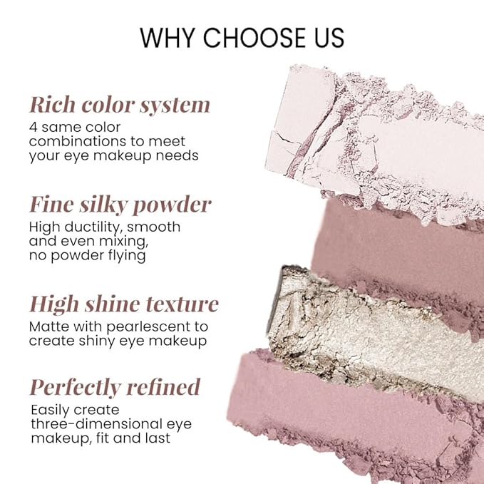 Eyeshadow Quads, 4 White Brown Golden Yellow Pink Matte Shimmer Eye Shadow Makeup Palette Pigmented Silver Glitter Metallic Eyeshadow Makeup Palette Sombra de ojos dorada ojos para ojos brillantes 02#