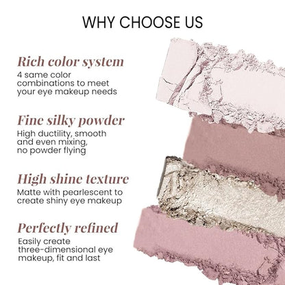 Eyeshadow Quads, 4 White Brown Golden Yellow Pink Matte Shimmer Eye Shadow Makeup Palette Pigmented Silver Glitter Metallic Eyeshadow Makeup Palette Sombra de ojos dorada ojos para ojos brillantes 02#