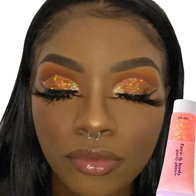 Go Ho Orange Face Body Glitter,Eye Black Sparkle Orange Face Paint Glitter Makeup,Holographic Chunky Sequins Glitters Gel for Eye Lip Hair Nails,Festival Rave Accessories,52g