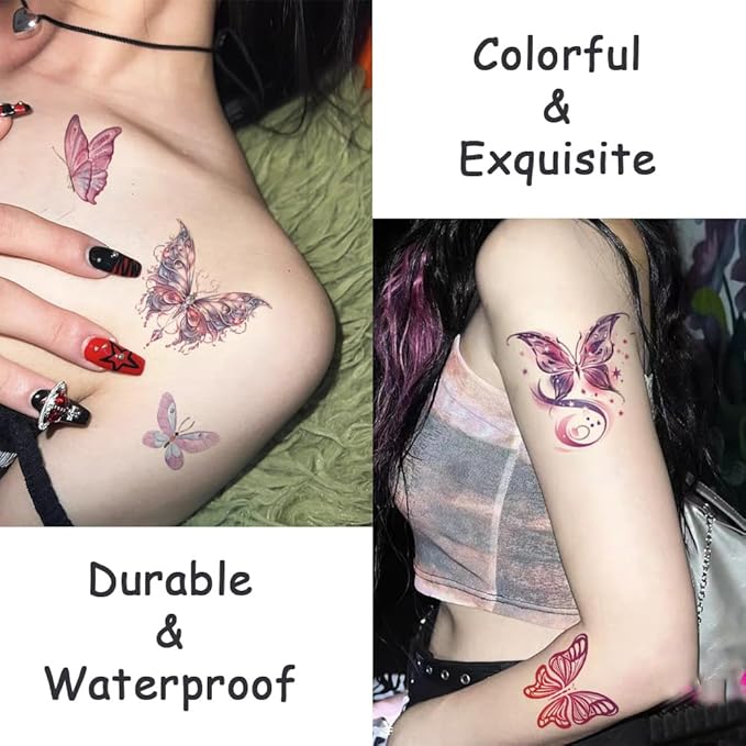 8 Sheets Butterfly Temporary Tattoos Colorful 3D Butterfly Flower Tattoos Butterfly Face Tattoos Waterproof Butterfly Stickers for Women Girls Face Eye Body Decoration Makeup Supplies