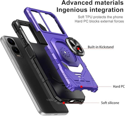 for Cricket Icon 6 / ATT Verge Case with 1 Pack Screen Protector,Dual Layer Hybrid Heavy Duty Defender Protection,Sleek Rugged Reinforced Cushion Corner Kickstand Shockproof Bumper Cover Purple