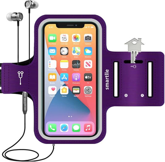 Arm Phone Holder for Running, Armband Cellphone for iPhone 15 14 13 12 11 Pro Max/XR/8 7 6s Plus, Galaxy A/S/Note Up to 6.9’’, for Exercise Gym Fitness Sports Gear-Purple