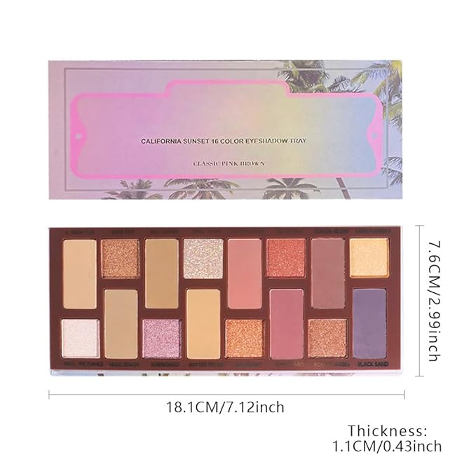 Sixteen Color Matte Shimmer Eyeshadow Makeup Palette, Nude Rose red Brown Purple Coffee Yellow 16 Color Series, Daily Life & Prom Velvety Matte Glitter Finish Eye Makeup Looks, Vegan & Cruelty-Free