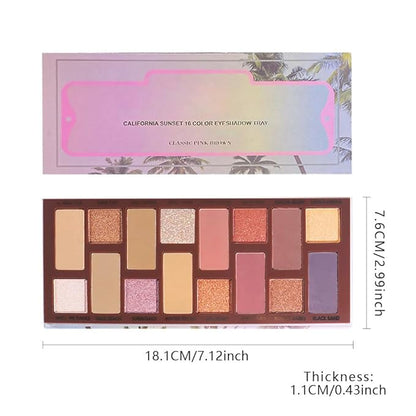 Sixteen Color Matte Shimmer Eyeshadow Makeup Palette, Nude Rose red Brown Purple Coffee Yellow 16 Color Series, Daily Life & Prom Velvety Matte Glitter Finish Eye Makeup Looks, Vegan & Cruelty-Free