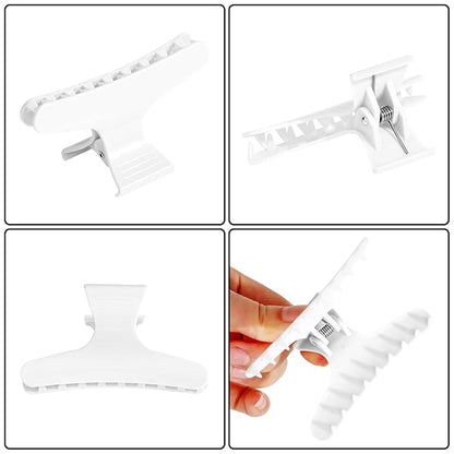 Ondder White and Hot Pink Butterfly Hair Claw Clips for Styling and Sectioning - Pro Hair Clamp for Makeup, Cutting, Coloring - Accessories for Women and Girls
