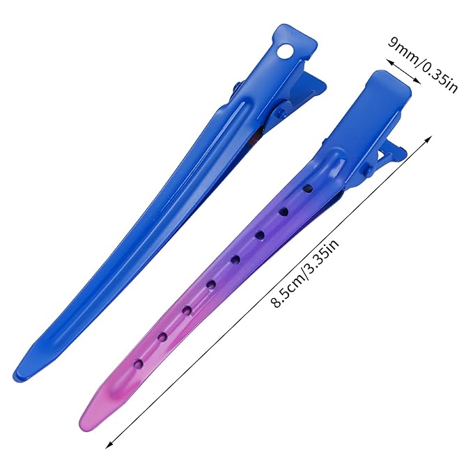 24 Packs Duck Bill Clips, Bantoye 3.35 Inches Rustproof Metal Alligator Curl Clips with Holes for Hair Styling, Hair Coloring, Gradient Deep Blue