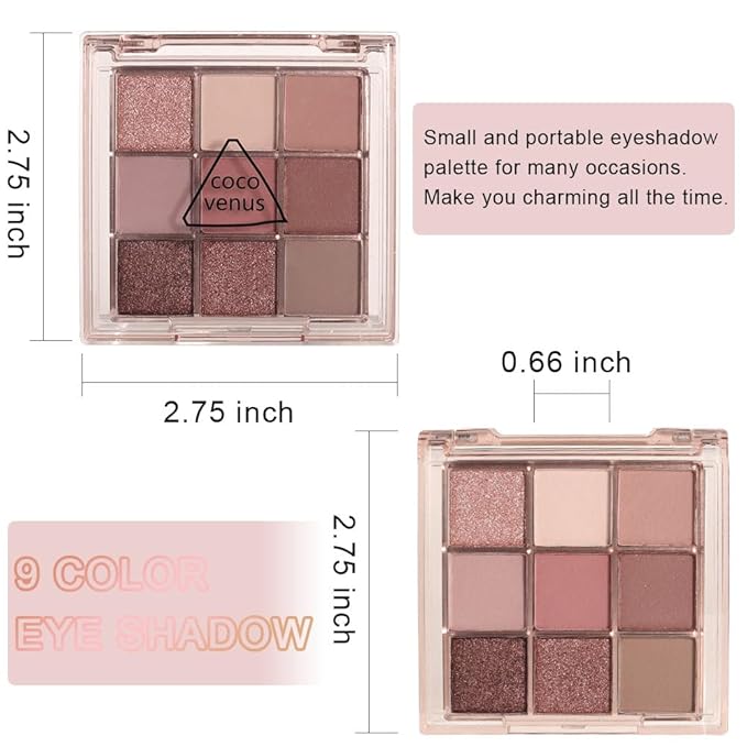 9 Colors Colorful Eyeshadow Palette Makeup,Rose Gold Brown Nude Purple Matte Shimmer Neutral Eye Shadow Powder Palette,Highly Pigmented Naturing-Looking Long Lasting Waterproof