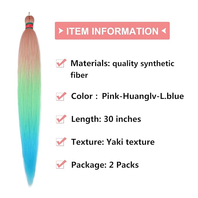 ombre Pink-Blue Pre stretched Braiding Hair 2 Packs Pre feathered Braid Hair Extensions 30 Inches Hair Braids