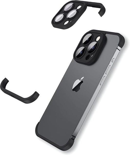 for iPhone 16 Pro Max Frameless Bumper Case with Camera Lens Protector, Slim Fit No Back No Frame Design TPU Bumper Compatible with MagSafe Excellent Heat Dissipation Minimalist (Black)