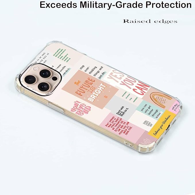 Case for iPhone 16 Pro Max with Motivational Quotes Design,Encouraging Words Collage Pattern for Teen,Soft TPU Bumper Phone Cover(16pm,Positive)