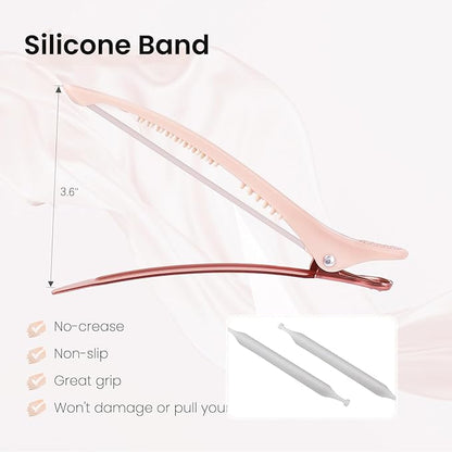AIMIKE 4pcs Hair Clips for Styling Sectioning, No Crease Duck Billed Hair Clips with Silicone Band, Hair Styling Clips, Salon and Home Hair Cutting Clips for Hairdresser