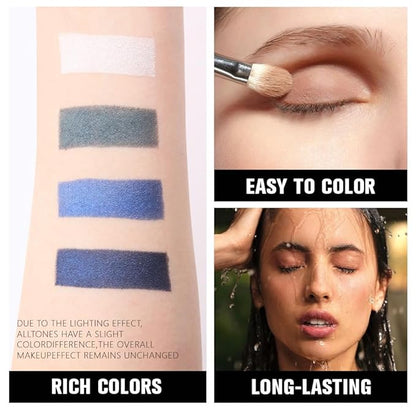 4 Colors Deep Teal Lvory Sapphire Blue Navy Blue Eye Shadow Palette Makeup, Highly Pigmented Waterproof Matte Shimmer Eyeshadow Palette for Women, paleta de sombras de ojos, Vegan & Cruelty-free 08
