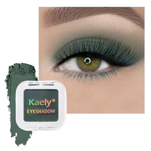Kaely Pressed Single Eyeshadow Makeup, Forest Green Matte Highly Pigmented Monochrome Eye Shadow Palette, Waterproof Neutral Powde Mini Eyeshadow, sombras para ojos, Lightweight Blendable, 16