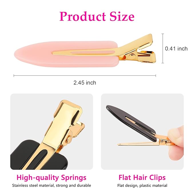 D 6 Pcs No bend Hair Clips No Crease Hair Clip Makeup Clips for Women and Girls Flat Hair Clips for Hairstyling Salon Golden Handle