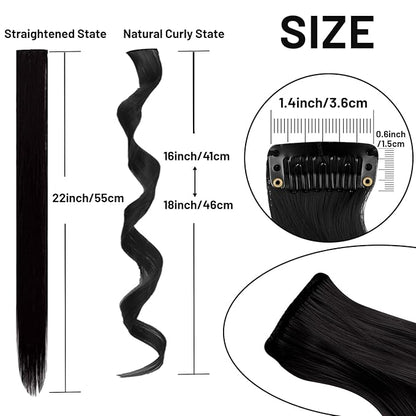 16 Pcs Colored Hair Extensions Curly Wavy Clip in Synthetic Hair Extensions,Colorful Party Highlights Hairpiece Streak for Girls Women Kids Favors Gift(Black)