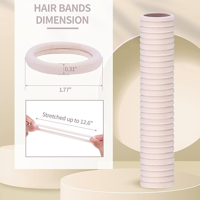 150 Pcs Elastic Hair Ties No Damage for Thick & Thin Hair, Ponytail Holders, Elastics, Soft Pony Tails Bands for Women, Beige