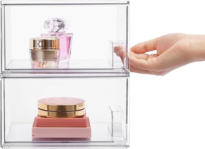 Vtopmart 8 Pack Clear Stackable Storage Drawers, 4.4'' Tall Acrylic Bathroom Makeup Organizer,Plastic Storage Bins For Vanity, Undersink, Kitchen Cabinets, Pantry, Home Organization