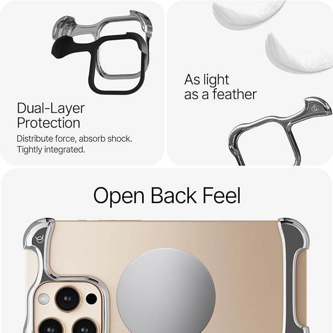 Arc Pulse Designed for iPhone 15 Pro Phone Case (2023), Minimalist Protective Shock Absorption Aerospace Grade Aluminum Shells + Elastomer Inlays Easy Fit 6.7 inch (Aluminum Mirror Polished Silver)