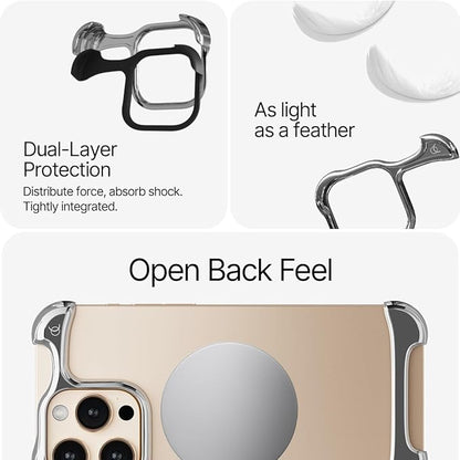 Arc Pulse Designed for iPhone 15 Pro Phone Case (2023), Minimalist Protective Shock Absorption Aerospace Grade Aluminum Shells + Elastomer Inlays Easy Fit 6.7 inch (Aluminum Mirror Polished Silver)