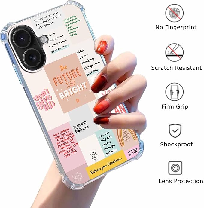 Case for iPhone 16 Plus with Motivational Quotes Design,Encouraging Words Collage Pattern for Teen,Soft TPU Bumper Phone Cover(16plus,Positive)